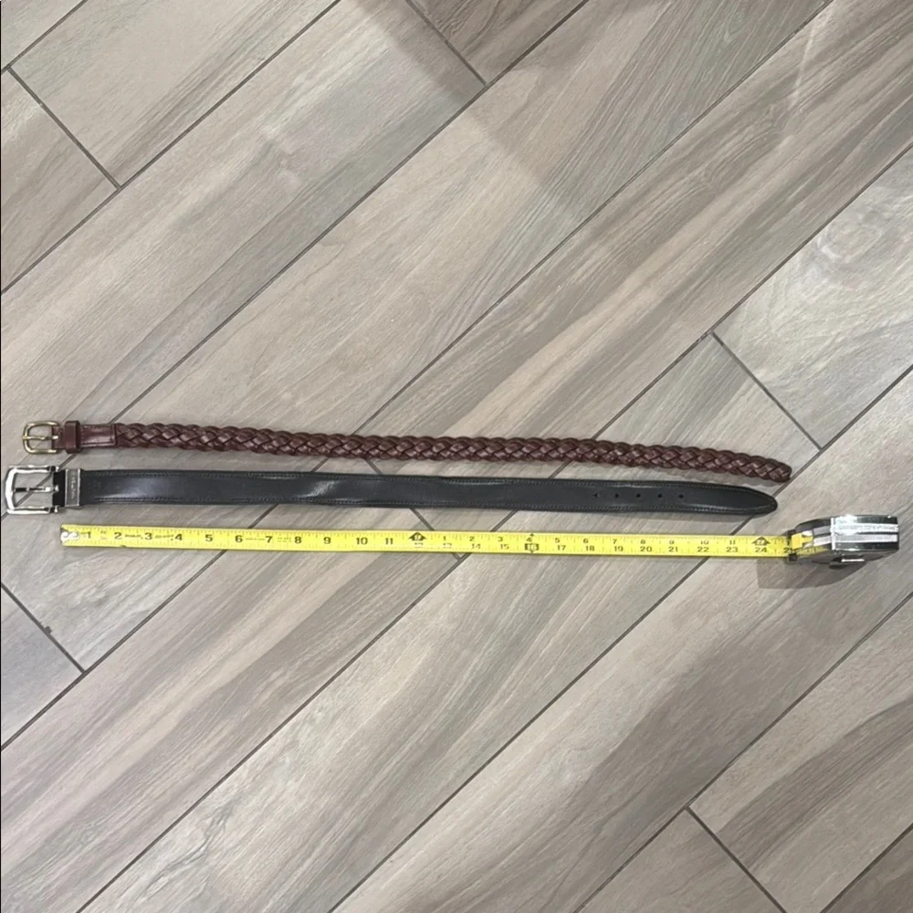 Boys bundle of 2 leather belts. Nautica reversible Brown/Black & braided tan